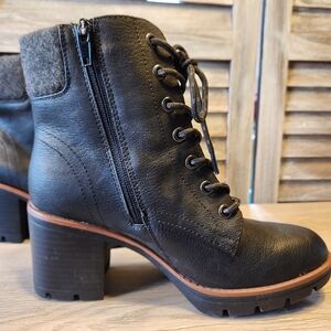 NATURALIZER Soul Lace Up Leather Wool Military Boot  Black 6.5
